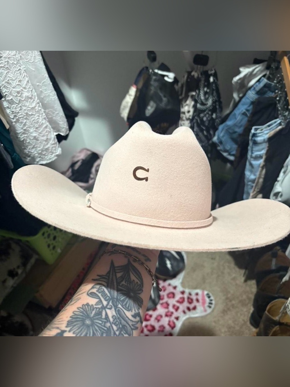 Charlie Horse Ivory / pink  wool Cowgirl hat size XL